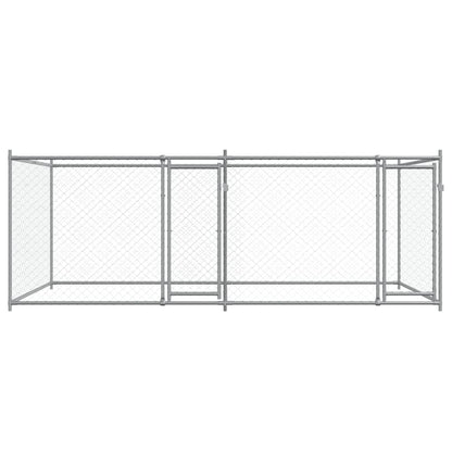 Gabbia per Cani con Porte Grigia 4x2x1,5 m in Acciaio Zincato