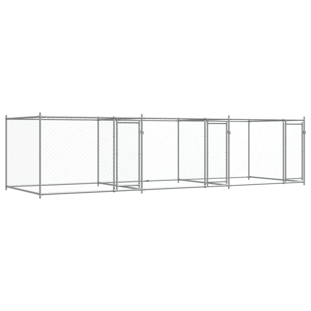 Gabbia per Cani con Porte Grigia 6x2x1,5 m in Acciaio Zincato