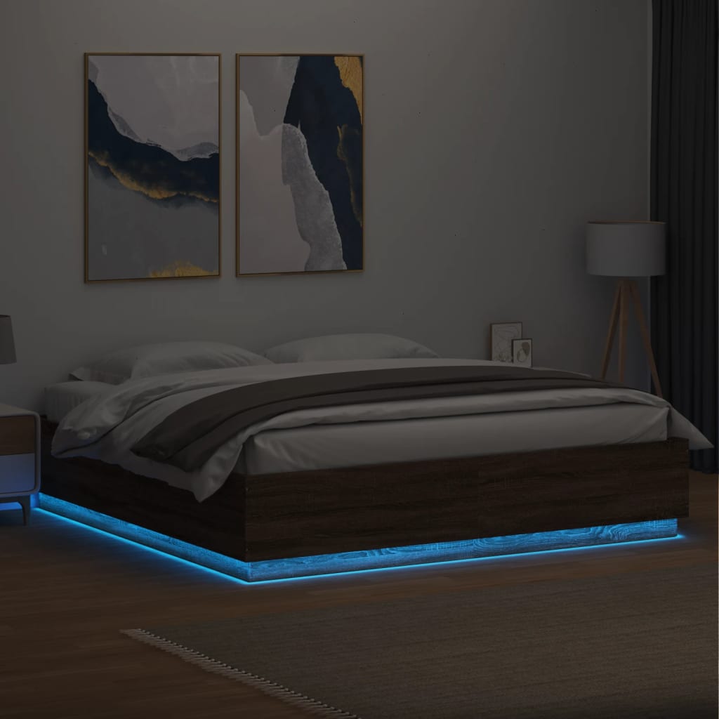 Giroletto Luci LED Rovere Marrone 200x200 cm Legno Multistrato