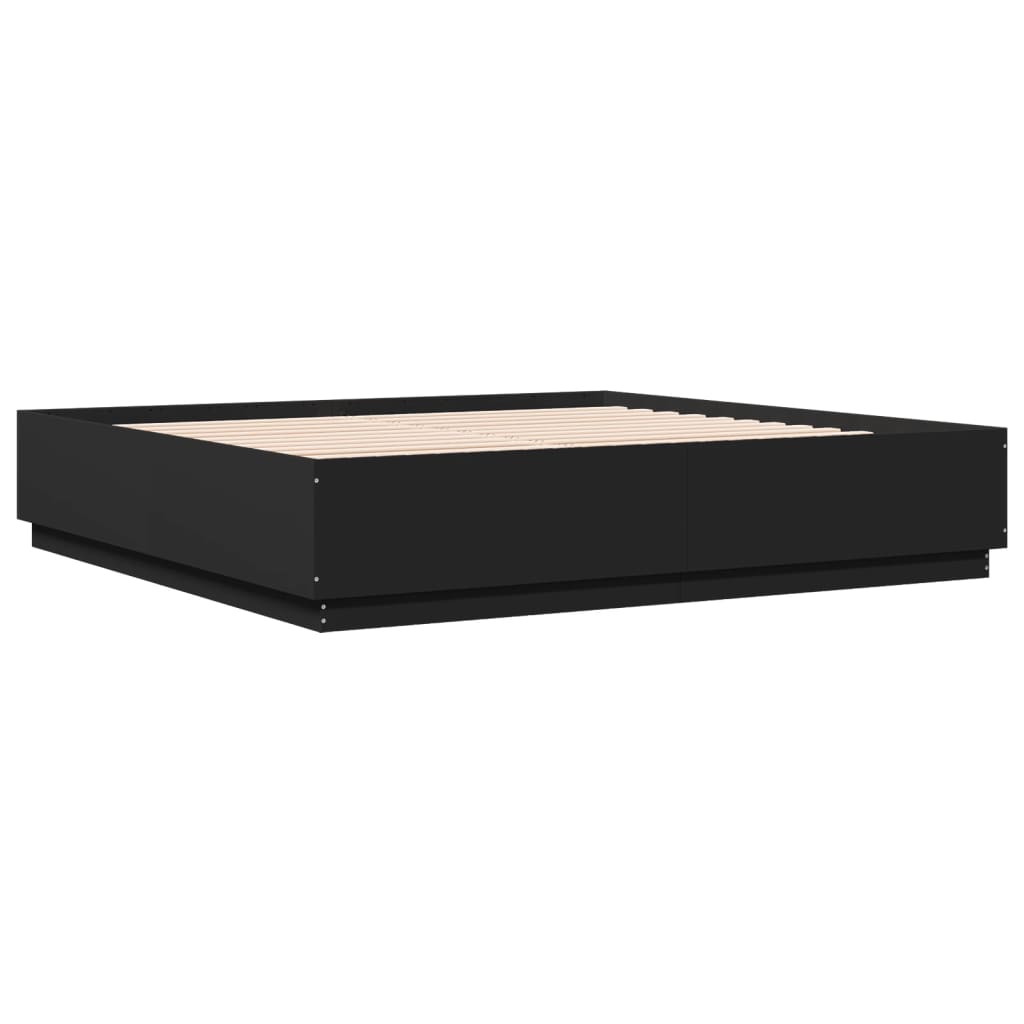 Giroletto con Luci LED Nero 180x200 cm in Legno Multistrato
