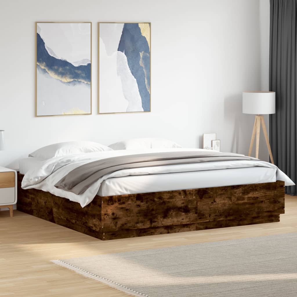 Giroletto con Luci LED Rovere Fumo 180x200 cm Legno Multistrato