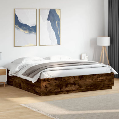 Giroletto con Luci LED Rovere Fumo 180x200 cm Legno Multistrato