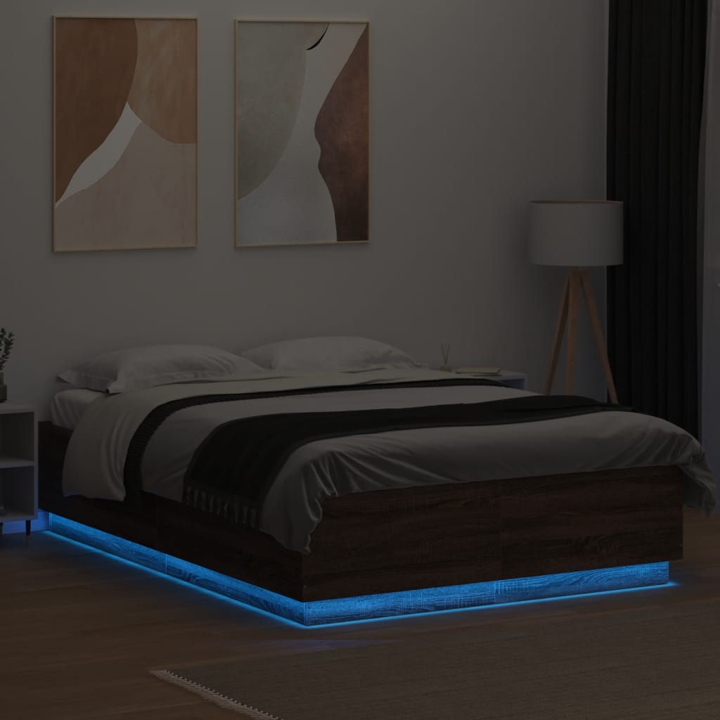 Giroletto Luci LED Rovere Marrone 160x200 cm Legno Multistrato