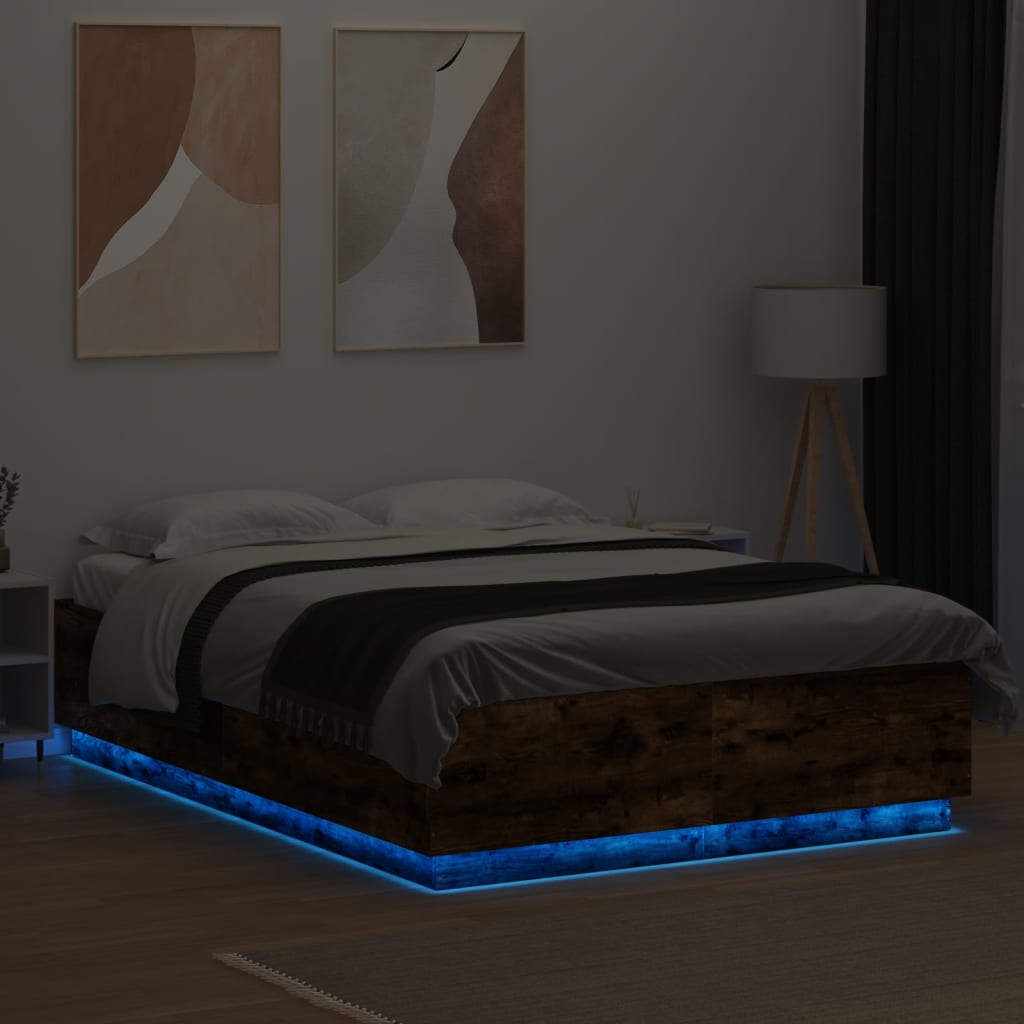 Giroletto con Luci LED Rovere Fumo 140x200 cm Legno Multistrato