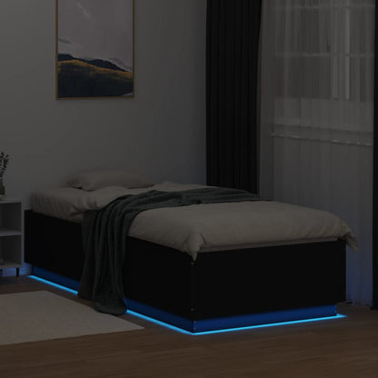 Giroletto con Luci LED Nero 100x200 cm in Legno Massello