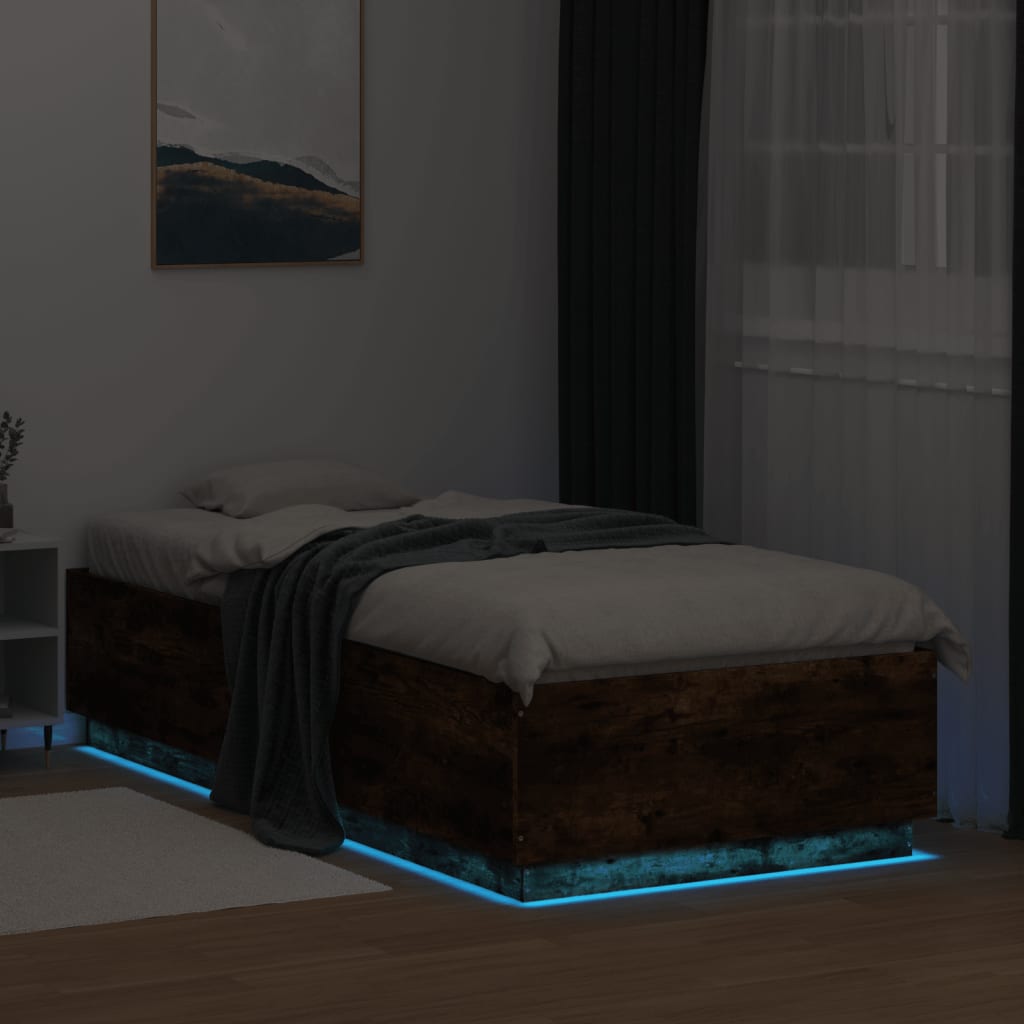 Giroletto con Luci LED Rovere Fumo 90x200 cm Legno Multistrato