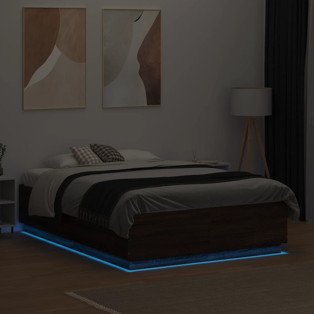 Giroletto Luci LED Rovere Marrone 135x190 cm Legno Multistrato