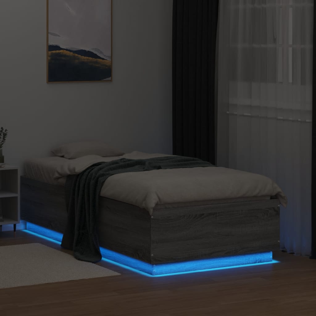 Giroletto Luci LED Grigio Sonoma 90x190 cm in Legno Multistrato