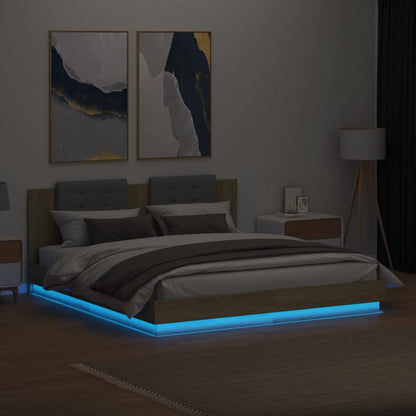 Giroletto con Testiera e LED Rovere Sonoma 200x200 cm