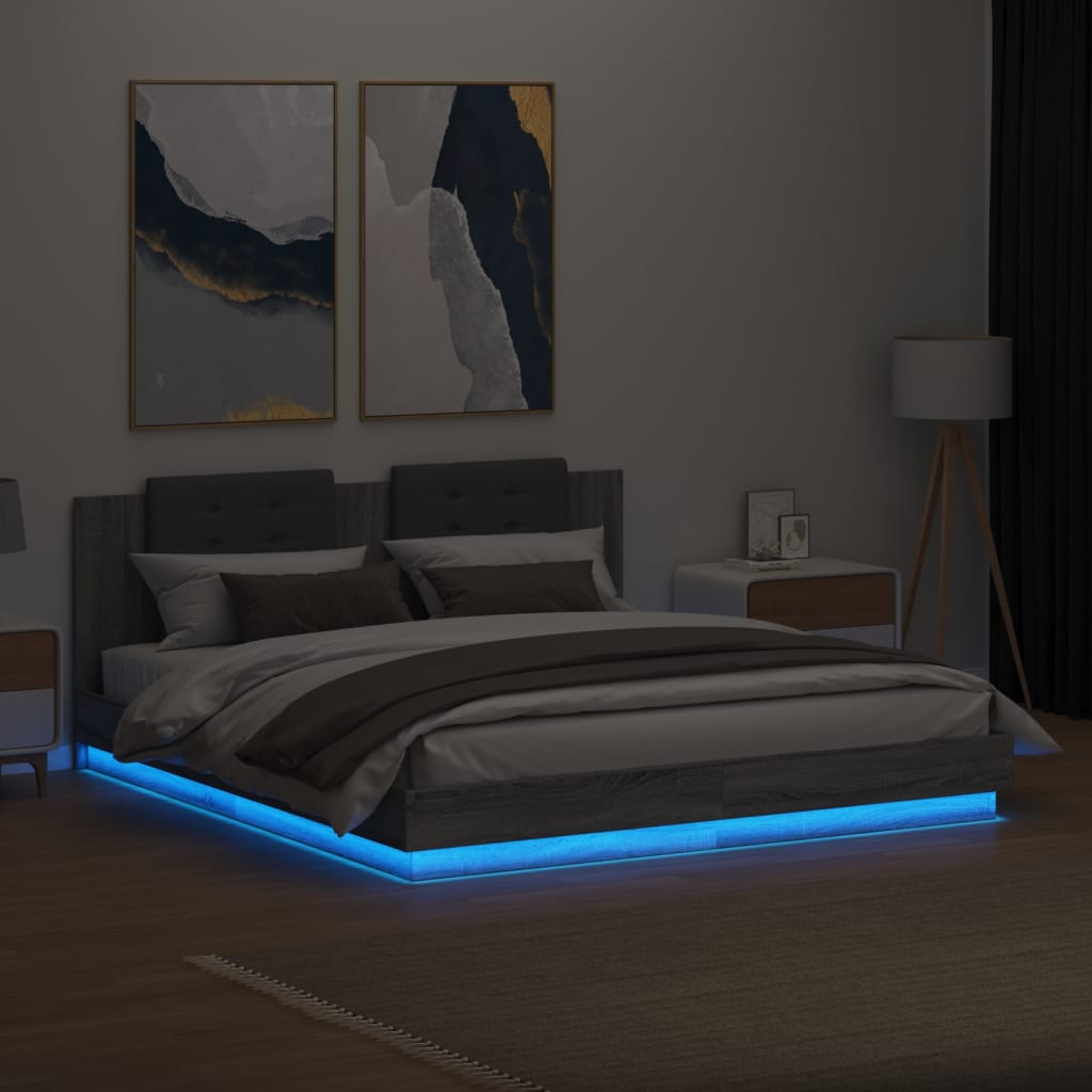Giroletto con Testiera e LED Grigio Sonoma 200x200 cm