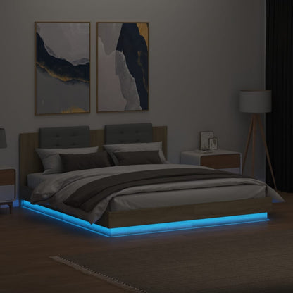 Giroletto con Testiera e LED Rovere Sonoma 180x200 cm