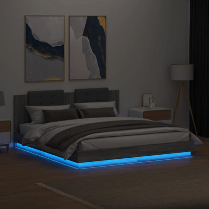 Giroletto con Testiera e LED Grigio Sonoma 180x200 cm