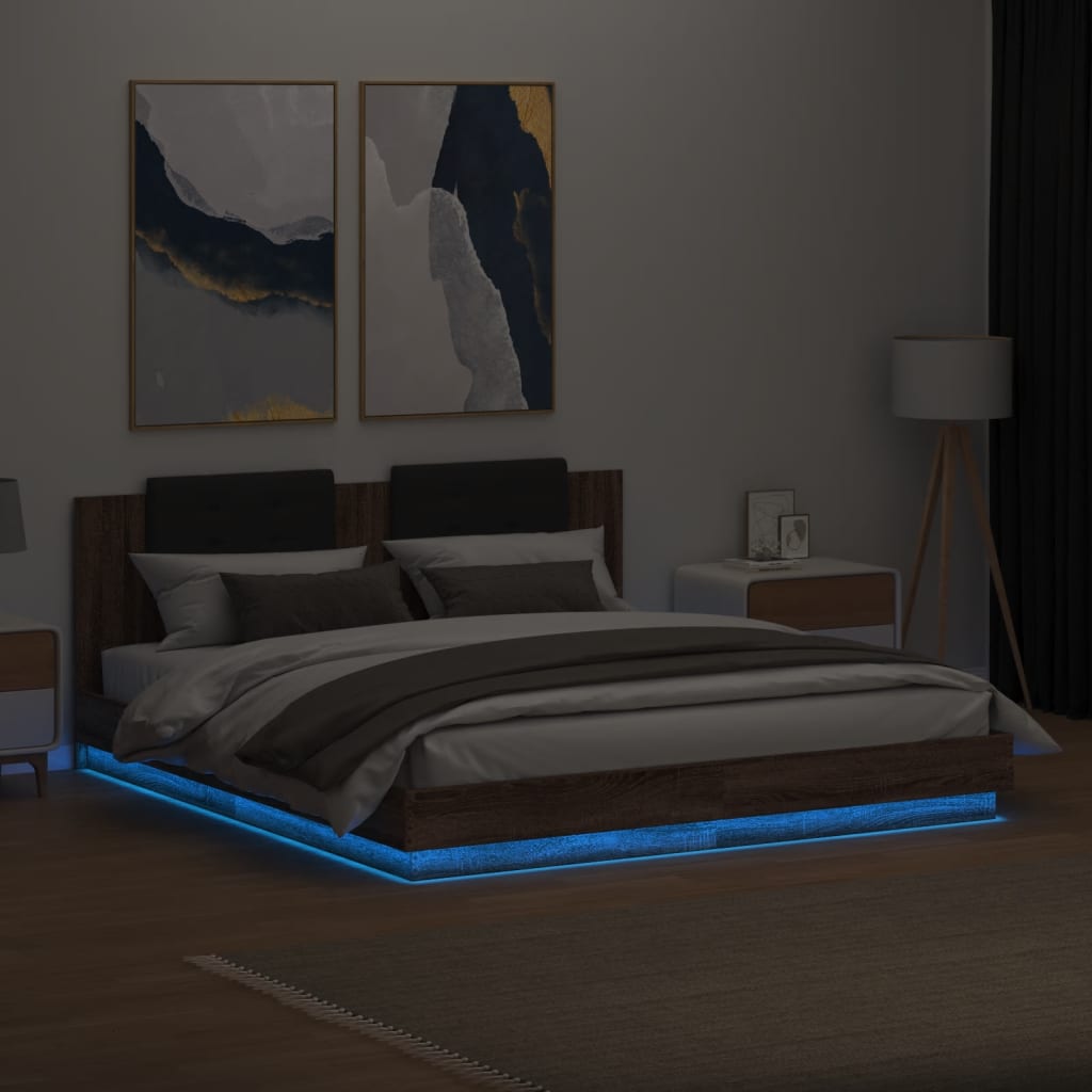 Giroletto con Testiera e LED Rovere Marrone 180x200 cm