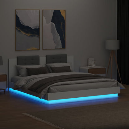 Giroletto con Testiera e LED Bianco 160x200 cm