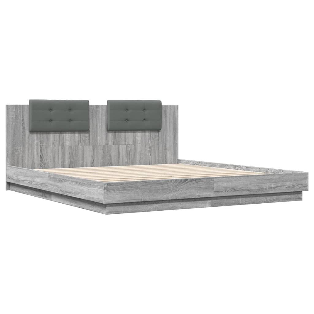 Giroletto con Testiera e LED Grigio Sonoma 160x200 cm