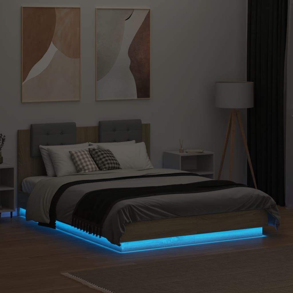 Giroletto con Testiera e LED Rovere Sonoma 140x190 cm