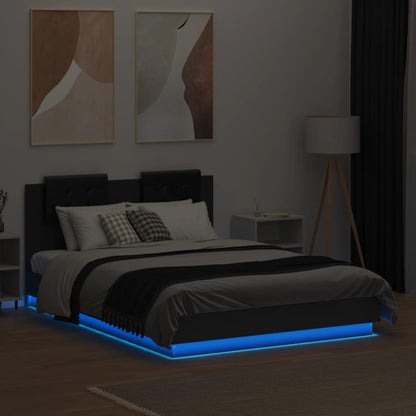 Giroletto con Testiera e LED Nero 135x190 cm