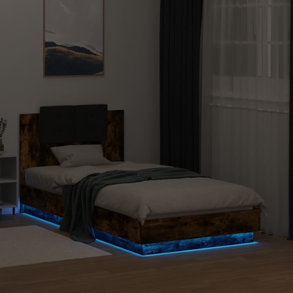 Giroletto con Testiera e LED Rovere Fumo 75x190 cm