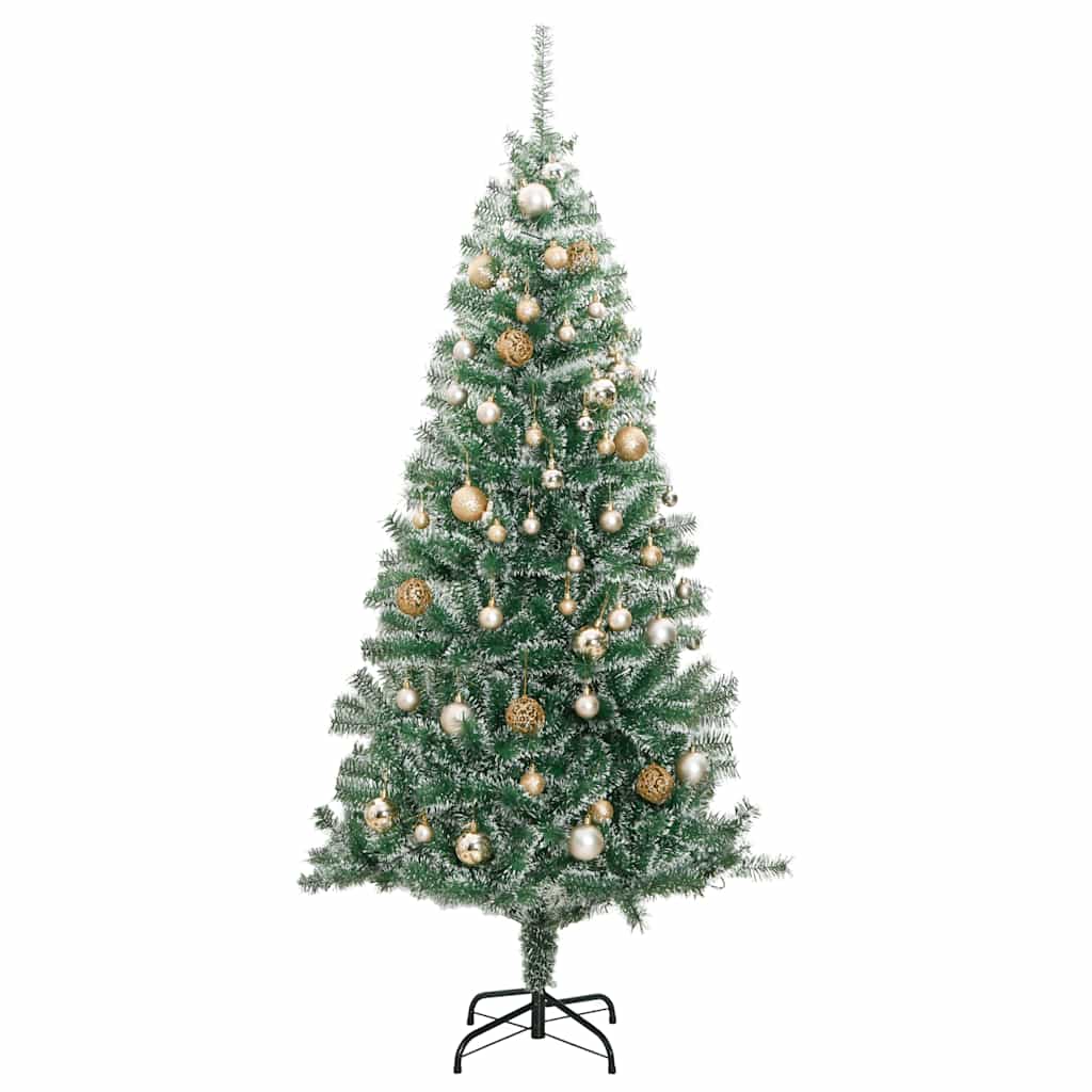 Albero di Natale Artificiale con 300 LED Palline e Neve 210 cm
