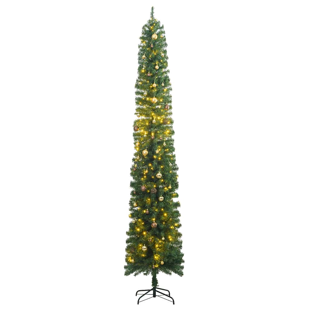 Albero di Natale Sottile con 300 LED e Set Palline 270 cm