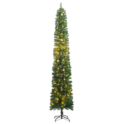 Albero di Natale Sottile con 300 LED e Set Palline 270 cm