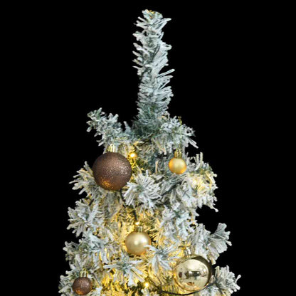 Albero Natale Sottile 300 LED Set Palline Neve Floccata 300 cm