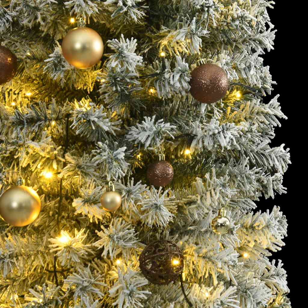 Albero Natale Sottile 300 LED Set Palline Neve Floccata 300 cm