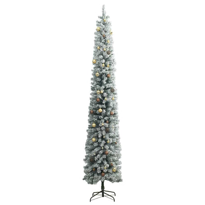 Albero Natale Sottile 300 LED Set Palline Neve Floccata 300 cm