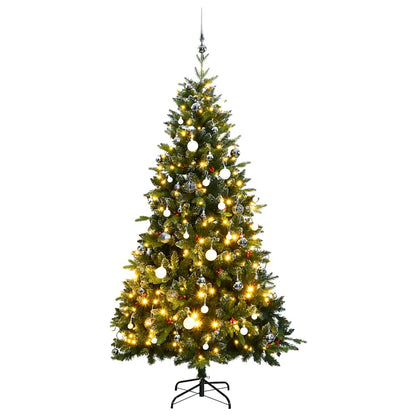 Albero Natale Incernierato con 150 LED e Palline 120 cm