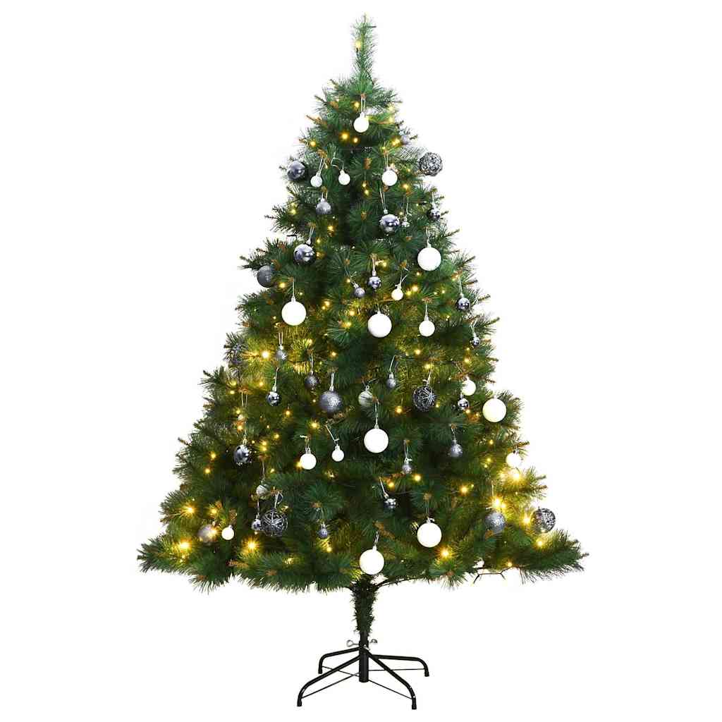 Albero Natale Incernierato con 150 LED e Palline 120 cm