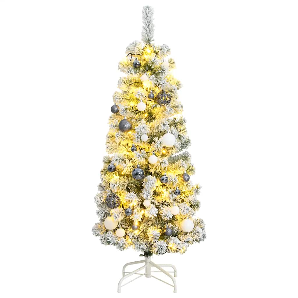 Albero Natale Incernierato con 150 LED e Palline 150 cm