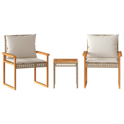 Set da BistrÃ² 3 pz con Cuscini Beige Misto Polyrattan e Acacia
