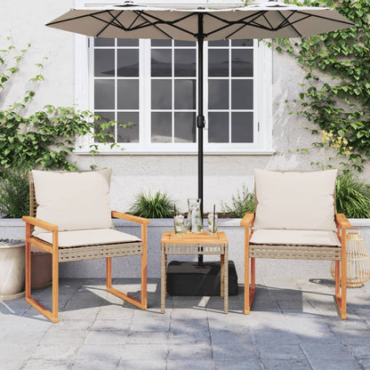 Set da BistrÃ² 3 pz con Cuscini Beige Misto Polyrattan e Acacia