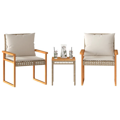 Set da BistrÃ² 3 pz con Cuscini Beige Misto Polyrattan e Acacia