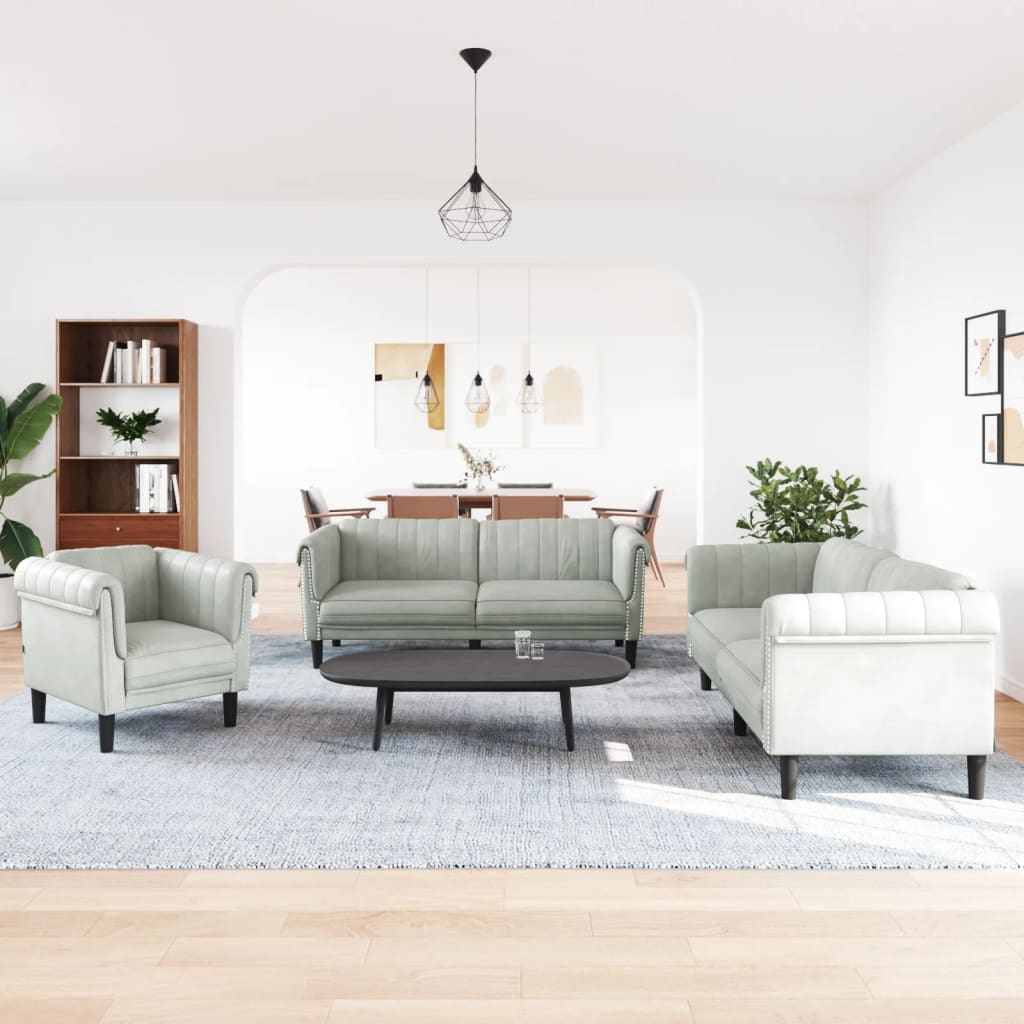 Set di Divani 3 pz Grigio Chiaro in Velluto