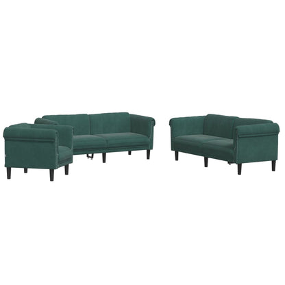 Set di Divani 3 pz Verde Scuro in Velluto