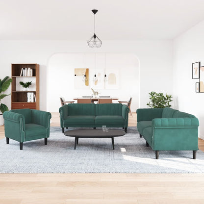 Set di Divani 3 pz Verde Scuro in Velluto