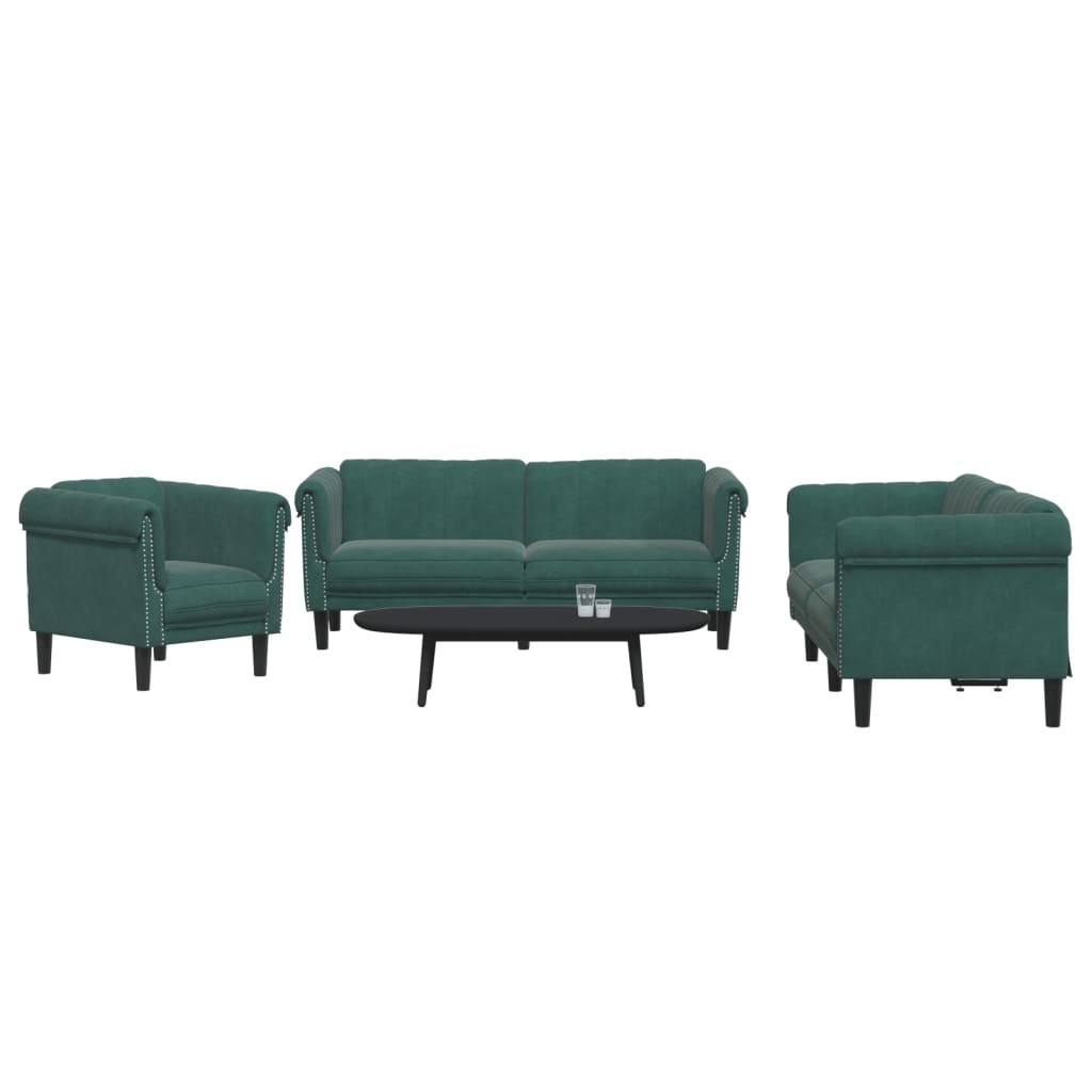 Set di Divani 3 pz Verde Scuro in Velluto