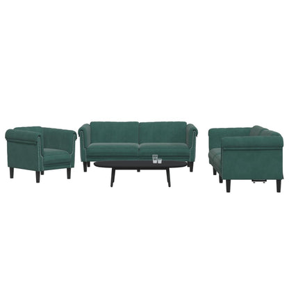Set di Divani 3 pz Verde Scuro in Velluto