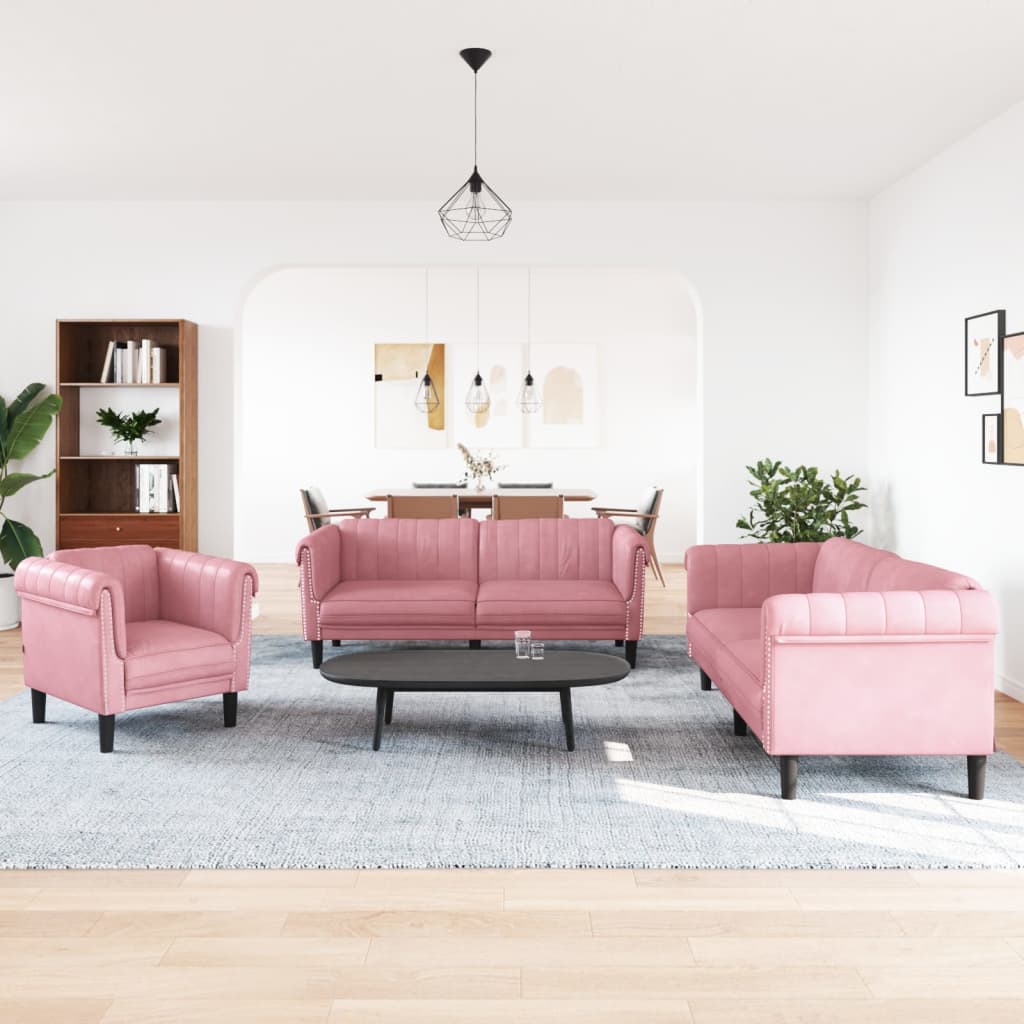 Set di Divani 3 pz Rosa in Velluto
