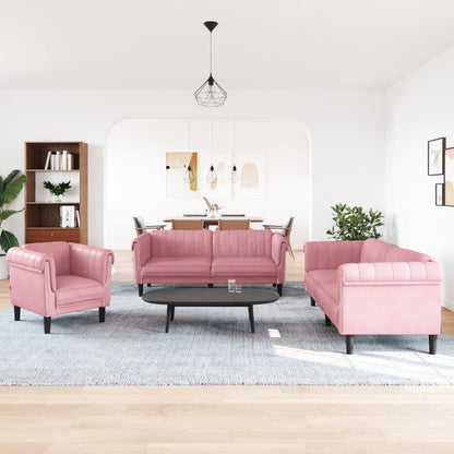 Set di Divani 3 pz Rosa in Velluto