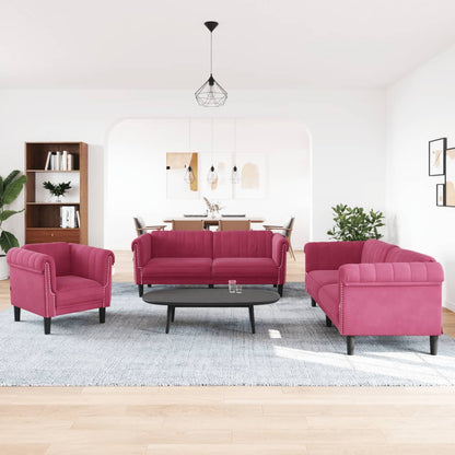 Set di Divani 3 pz Rosso Vino in Velluto