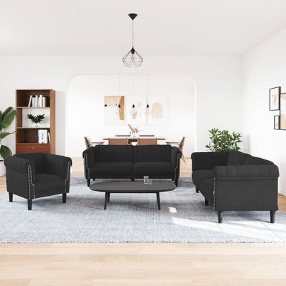 Set di Divani 3 pz Nero in Velluto