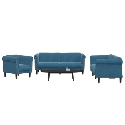 Set di Divani 3 pz Blu in Velluto