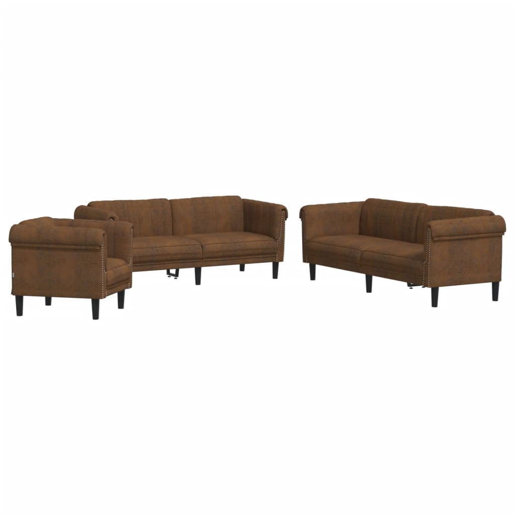 Set di Divani 3 pz Marrone in Velluto