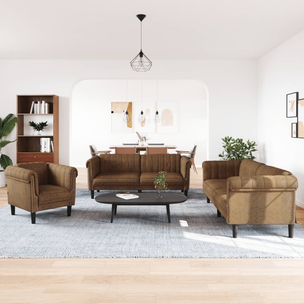 Set di Divani 3 pz Marrone in Velluto
