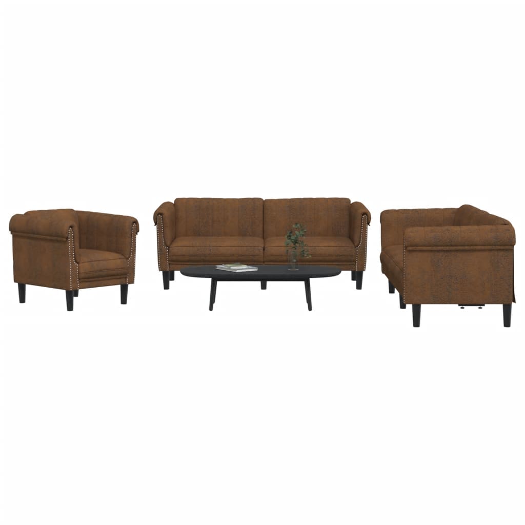 Set di Divani 3 pz Marrone in Velluto