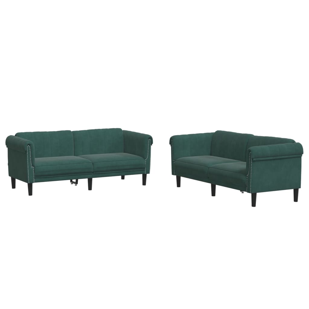 Set di Divani 2 pz Verde Scuro in Velluto