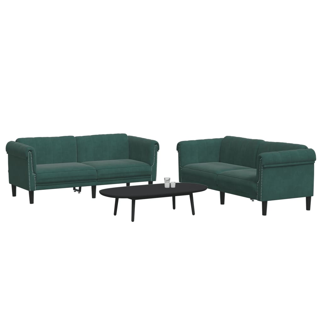 Set di Divani 2 pz Verde Scuro in Velluto