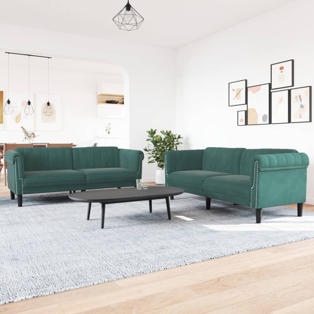 Set di Divani 2 pz Verde Scuro in Velluto